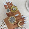 Wholesale Punk Style Metal Geometric And Leaf Ring With Electroplating