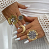 Wholesale Punk Style Metal Geometric And Leaf Ring With Electroplating