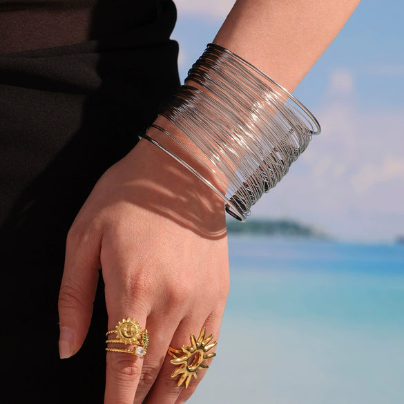 Wholesale Punk Style Multi Layer Hollow Open Arm Ring Bracelet 316L Stainless Steel Electroplated