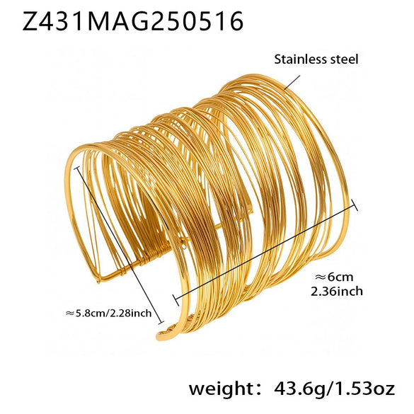 Wholesale Punk Style Multi Layer Hollow Open Arm Ring Bracelet 316L Stainless Steel Electroplated