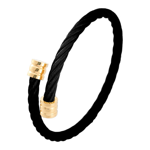 Wholesale Punk Style Stainless Steel Men's Bracelet With Gold Multi Color Steel Wire And Round Head Polished