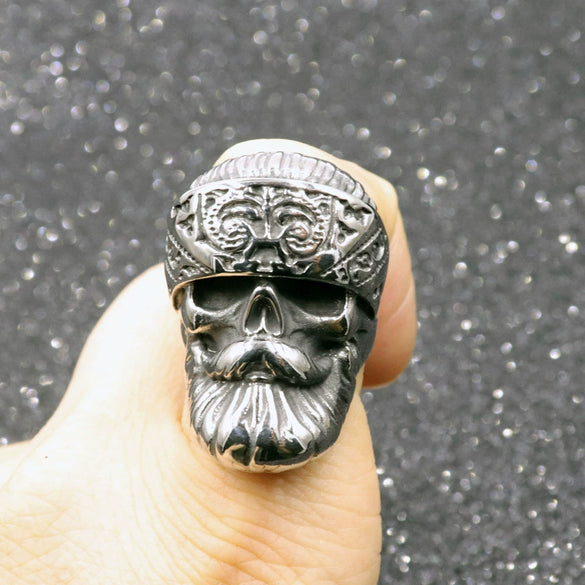 Wholesale Punk Style Stainless Steel Skull Beard Ring For Men Polished