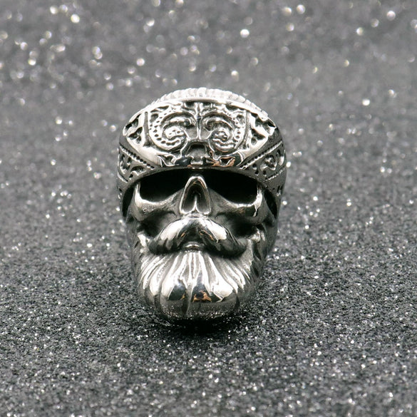 Wholesale Punk Style Stainless Steel Skull Beard Ring For Men Polished