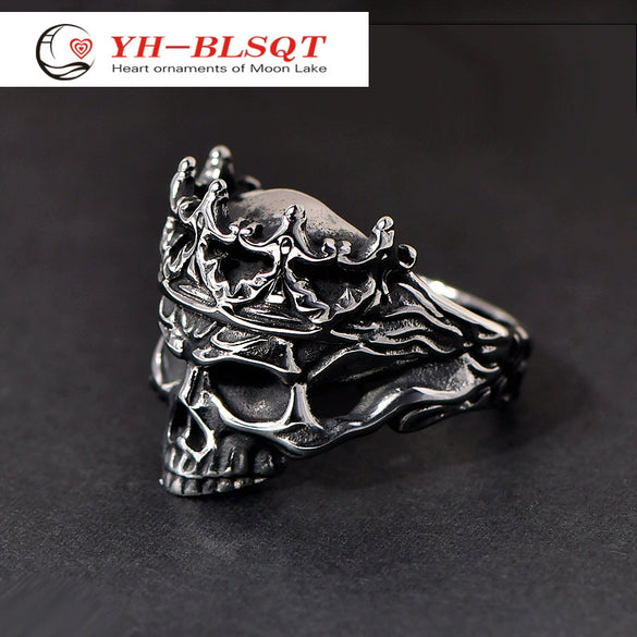 Wholesale Punk Style Titanium Steel Geometric Skull Crown Ring For Men With Electroplating