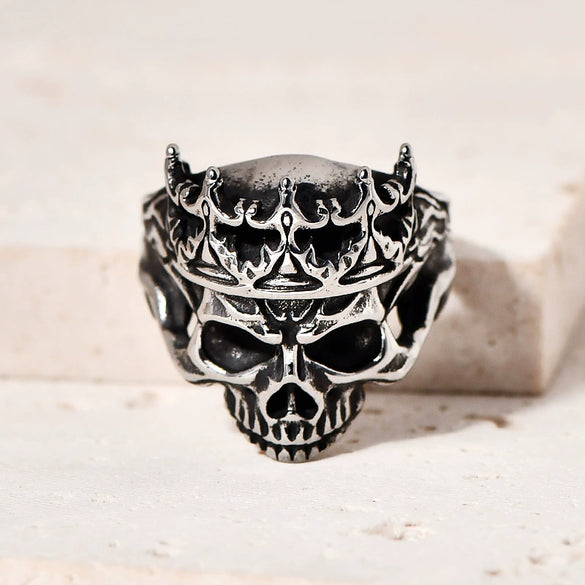 Wholesale Punk Style Titanium Steel Geometric Skull Crown Ring For Men With Electroplating
