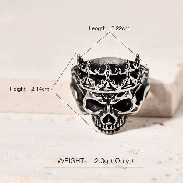 Wholesale Punk Style Titanium Steel Geometric Skull Crown Ring For Men With Electroplating