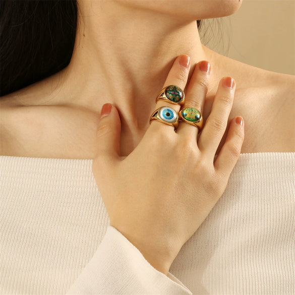 Wholesale Punk Style Unisex Copper Plated Devil's Eye Ring With Resin Eyes And Geometric Design Electroplated Plastic Resin Material