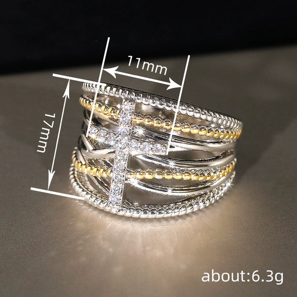 Wholesale Punk Style Women's Copper Ring With Geometric Design And Zirconia