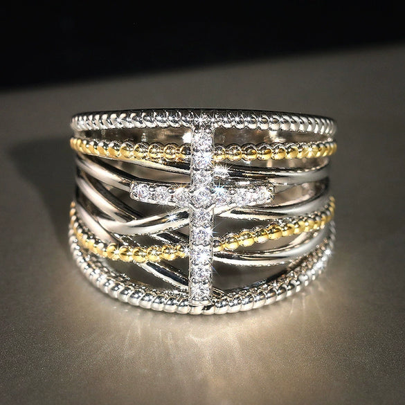 Wholesale Punk Style Women's Copper Ring With Geometric Design And Zirconia