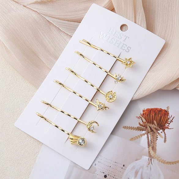 Wholesale Punk Zinc Alloy Electroplated Oneword Clip With Fivepointed Star Sunflower Starfish Leaf Design For Women
