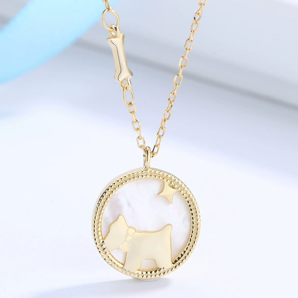 Wholesale Puppy Pendant Necklace S925 Sterling Silver Round Electroplated With Mother Shell For Women