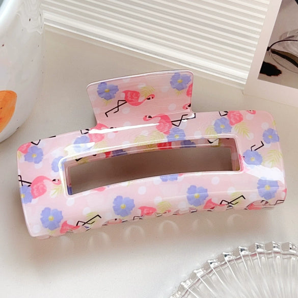 Wholesale Pvc Cartoon Flamingo Hair Accessories Spring And Summer Fresh Clip Floral Hairpin With Baking Paint Square Semicircle Shark Clip For Girls
