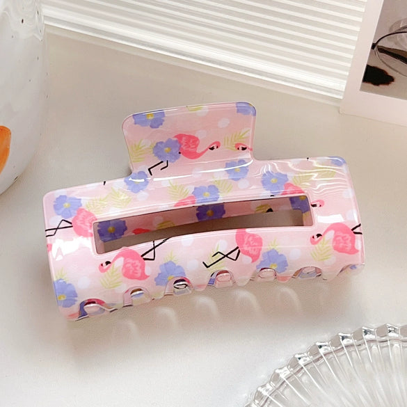 Wholesale Pvc Cartoon Flamingo Hair Accessories Spring And Summer Fresh Clip Floral Hairpin With Baking Paint Square Semicircle Shark Clip For Girls