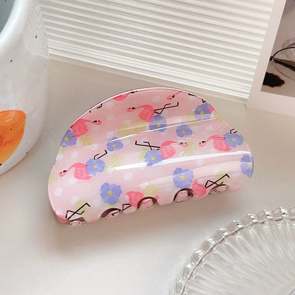 Wholesale Pvc Cartoon Flamingo Hair Accessories Spring And Summer Fresh Clip Floral Hairpin With Baking Paint Square Semicircle Shark Clip For Girls