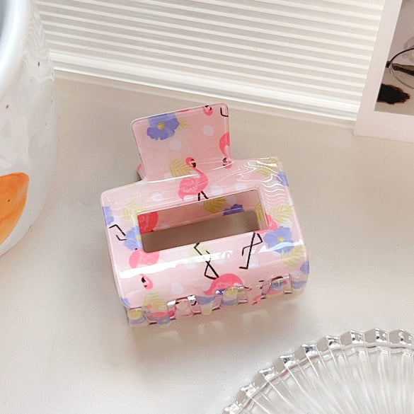 Wholesale Pvc Cartoon Flamingo Hair Accessories Spring And Summer Fresh Clip Floral Hairpin With Baking Paint Square Semicircle Shark Clip For Girls