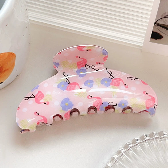 Wholesale Pvc Cartoon Flamingo Hair Accessories Spring And Summer Fresh Clip Floral Hairpin With Baking Paint Square Semicircle Shark Clip For Girls
