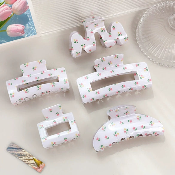 Wholesale Pvc Sweet Floral Tulip Shark Clip Hair Accessories For Women With Baking Paint