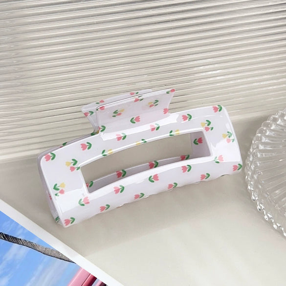 Wholesale Pvc Sweet Floral Tulip Shark Clip Hair Accessories For Women With Baking Paint
