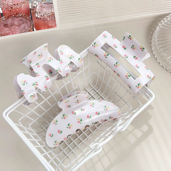 Wholesale Pvc Sweet Floral Tulip Shark Clip Hair Accessories For Women With Baking Paint