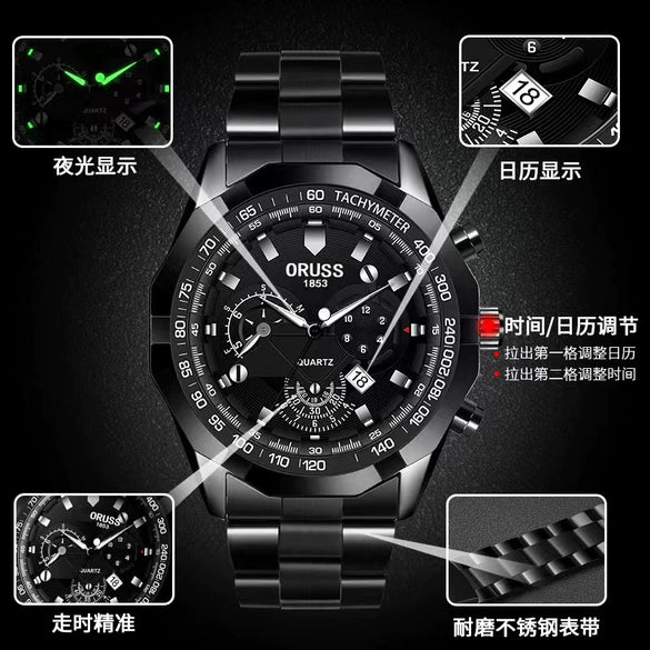 Wholesale Quartz Multifunctional Threeeye Chronograph Waterproof Business Men's Watch With Alloy Strap And Case And Mineral Strengthened Glass Mirror