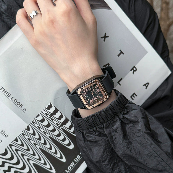 Wholesale Quartz Watch Alloy Case Silicone Strap Square Casual Retro Style
