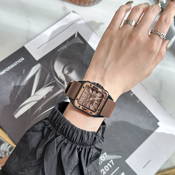 Wholesale Quartz Watch Alloy Case Silicone Strap Square Casual Retro Style