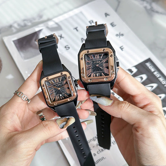 Wholesale Quartz Watch Alloy Case Silicone Strap Square Casual Retro Style