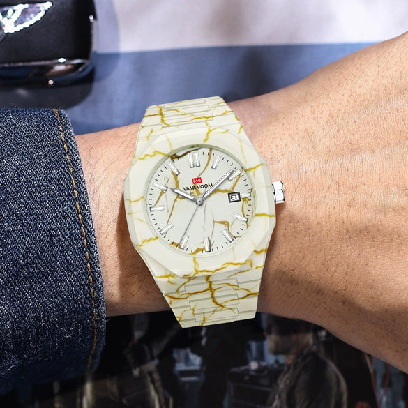Wholesale Quartz Watch Alloy Plastic Stainless Steel Round Dial Marble Pattern Business Style Men's Watch