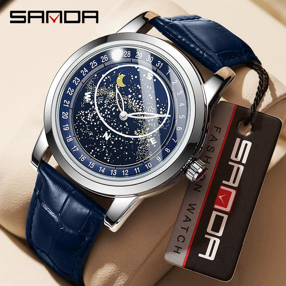 Wholesale Quartz Watch Men Fashion Trend Zinc Alloy Case Comfortable Leather Strap Round Luminous Rotating Dial