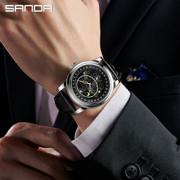 Wholesale Quartz Watch Men Fashion Trend Zinc Alloy Case Comfortable Leather Strap Round Luminous Rotating Dial