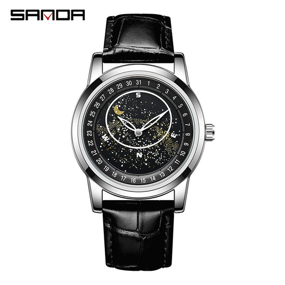 Wholesale Quartz Watch Men Fashion Trend Zinc Alloy Case Comfortable Leather Strap Round Luminous Rotating Dial