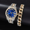 Wholesale Quartz Watch With Large Dial Round Shape Full Diamond Sparkling Stainless Steel Belt And Calendar Function
