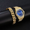 Wholesale Quartz Watch With Large Dial Round Shape Full Diamond Sparkling Stainless Steel Belt And Calendar Function