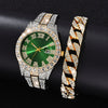 Wholesale Quartz Watch With Large Dial Round Shape Full Diamond Sparkling Stainless Steel Belt And Calendar Function