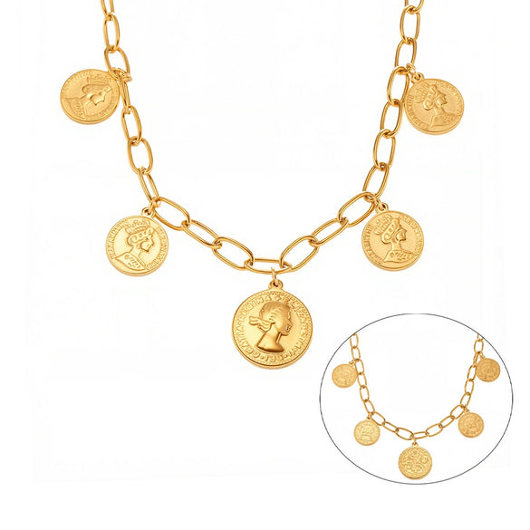 Wholesale Queen Portrait Doublesided Multiround Pendant Necklace Stainless Steel Titanium Steel Geometric Pattern Furnace Vacuum Electroplating For Women