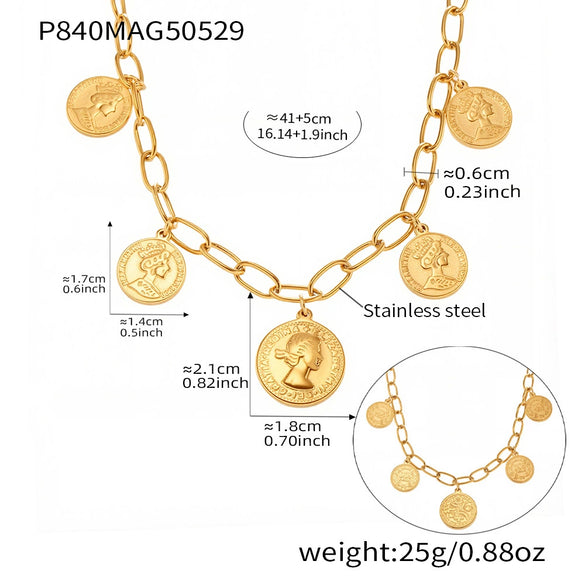 Wholesale Queen Portrait Doublesided Multiround Pendant Necklace Stainless Steel Titanium Steel Geometric Pattern Furnace Vacuum Electroplating For Women