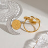 Wholesale Quiet Elegant Design 18K Gold Plated Stainless Steel Hammered Geometric Moon And Sun Adjustable Open Ring Jewelry