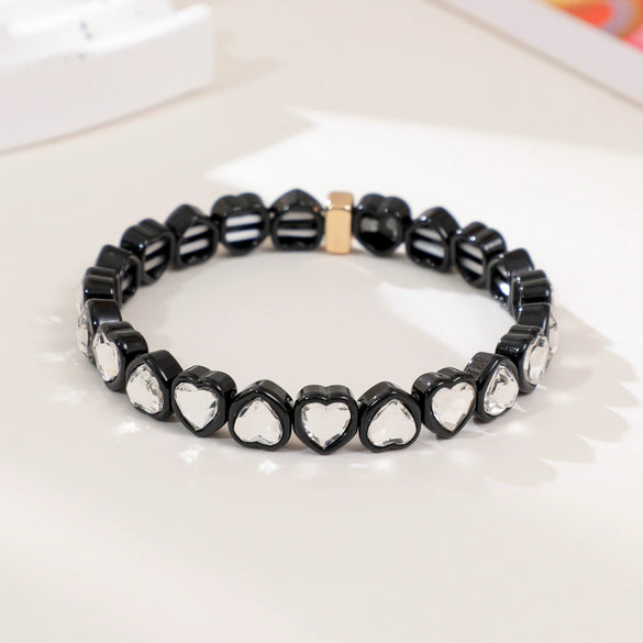 Wholesale Rainbow Enamel Alloy Love Heart Shaped Elastic Bracelet With Diamond Treatment