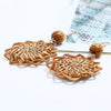 Wholesale Rattan Woven Sunflower Geometric Fashion Earrings With Electroplating