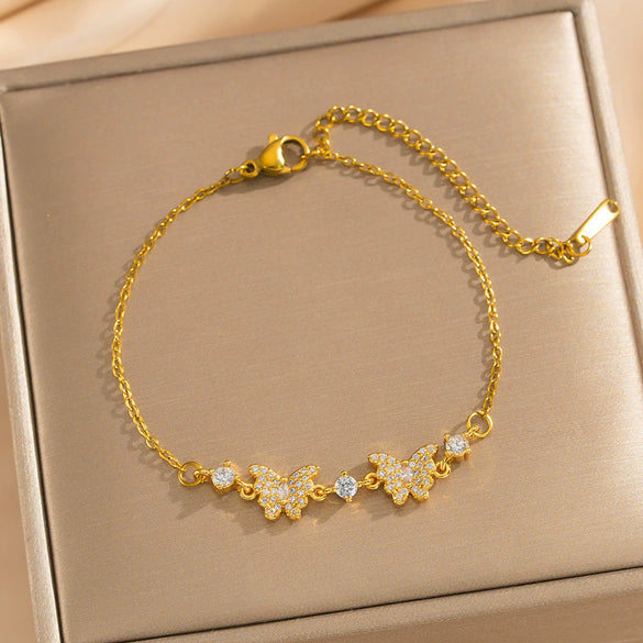 Wholesale Real Gold Electroplated Adjustable Bow Bracelet Inlaid With Zirconium For Women Light Luxury Style