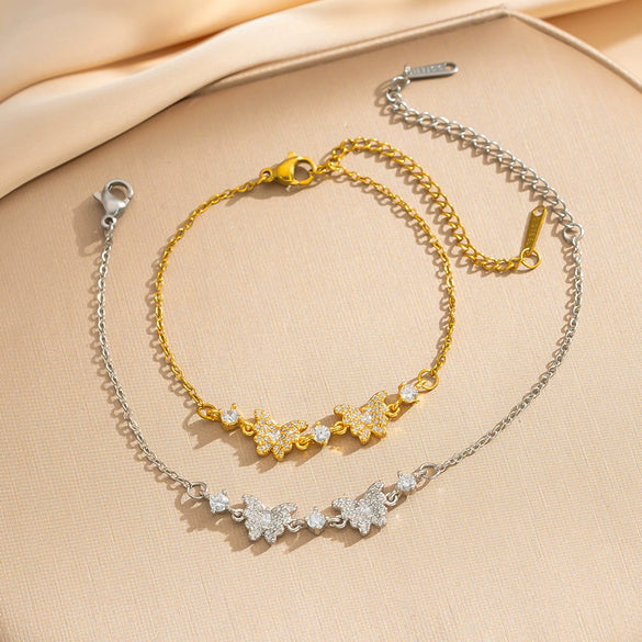Wholesale Real Gold Electroplated Adjustable Bow Bracelet Inlaid With Zirconium For Women Light Luxury Style