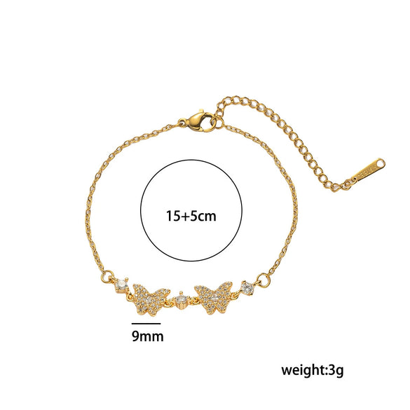 Wholesale Real Gold Electroplated Adjustable Bow Bracelet Inlaid With Zirconium For Women Light Luxury Style