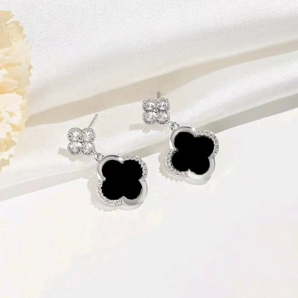 Wholesale Real Gold Electroplated Copper Earrings Set With Diamonds And Zircon Fourleaf Clover Shape For Women College Style