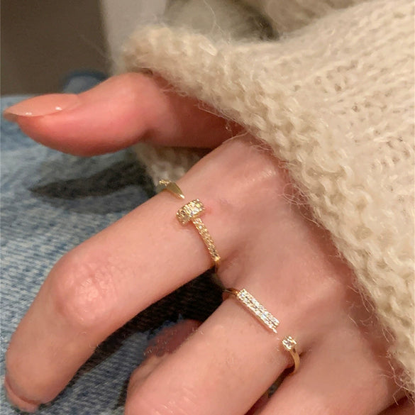 Wholesale Real Gold Electroplated Copper Geometric Zircon Nail Opening Ring For Women