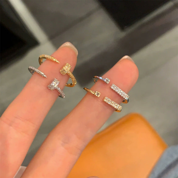 Wholesale Real Gold Electroplated Copper Geometric Zircon Nail Opening Ring For Women