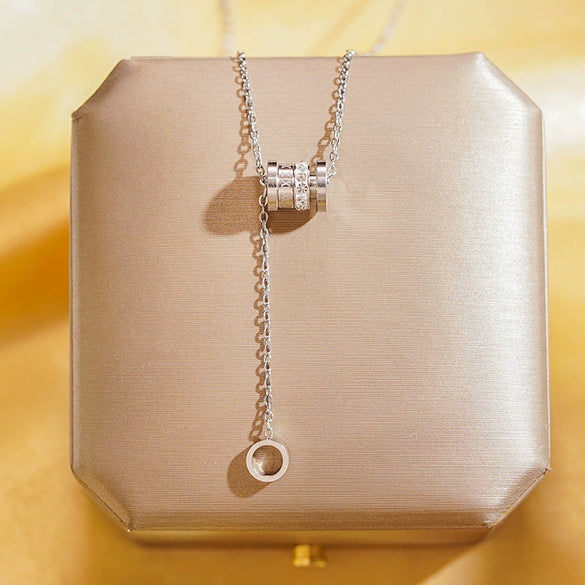 Wholesale Real Gold Electroplated Geometric Pattern Titanium Steel And Copper Necklace With Zircon And Pearl For Women Elegant Light Luxury Jewelry