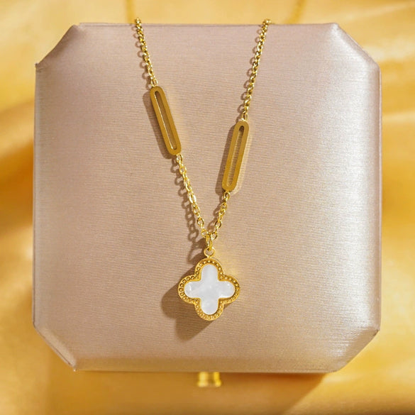 Wholesale Real Gold Electroplated Geometric Pattern Titanium Steel And Copper Necklace With Zircon And Pearl For Women Elegant Light Luxury Jewelry