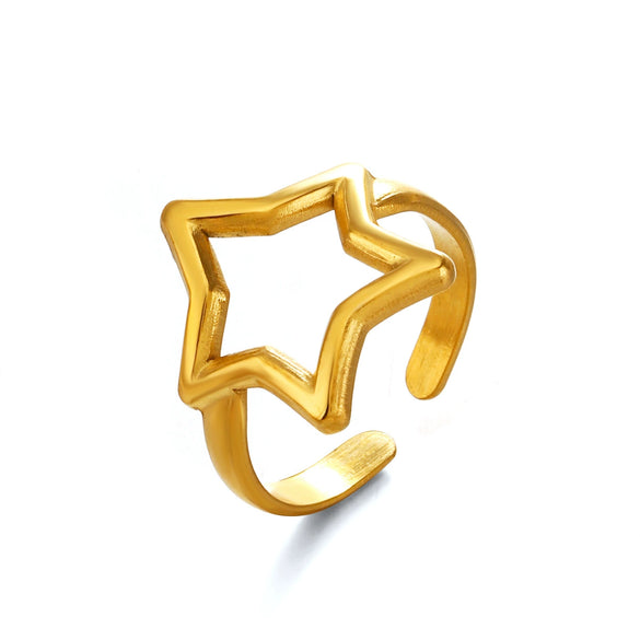 Wholesale Real Gold Electroplated Geometric Star Stainless Steel Ring For Women