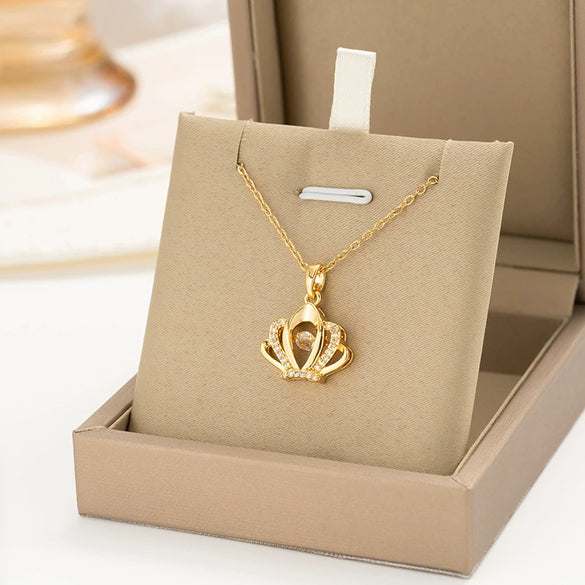 Wholesale Real Gold Electroplated Simple Geometric Love Heart Wings Titanium Steel And Copper Cross Chain Necklace For Women