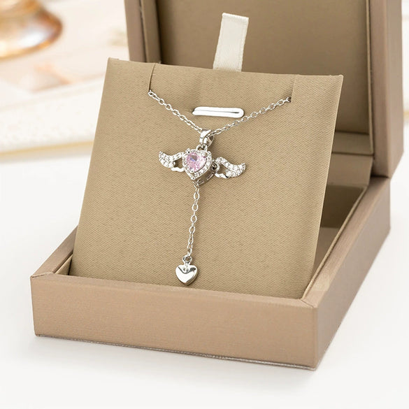 Wholesale Real Gold Electroplated Simple Geometric Love Heart Wings Titanium Steel And Copper Cross Chain Necklace For Women